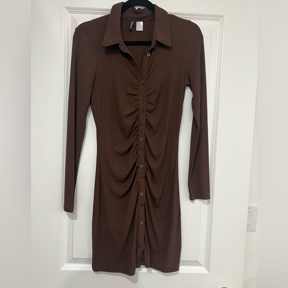 Brown button down long sleeve H&M dress - Picture 1 of 2